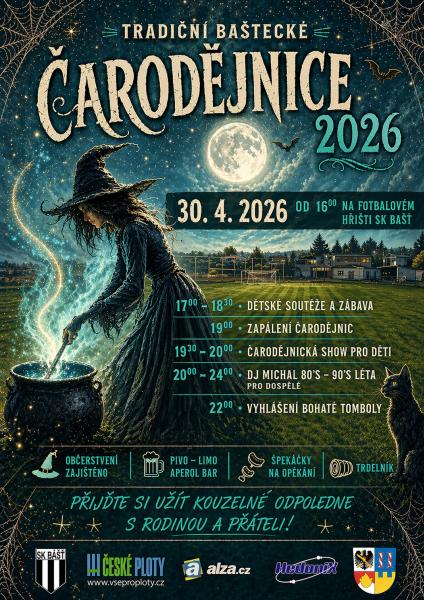 Tradiční Baštecké Čarodějnice 2026: Magický večer pro celou rodinu!